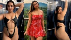 influencer Divya Mistry teases in a wet black bikini, showing